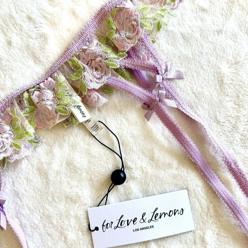 NWT For Love & Lemons Lilac Rose Lace Hook Garter Belt - XXS